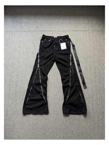High Street RO Style Jeans Pants Men's Five Star Mang Ribbon Rotating Large Zipper Floor Pulling Horn Denim Streetwear Pants