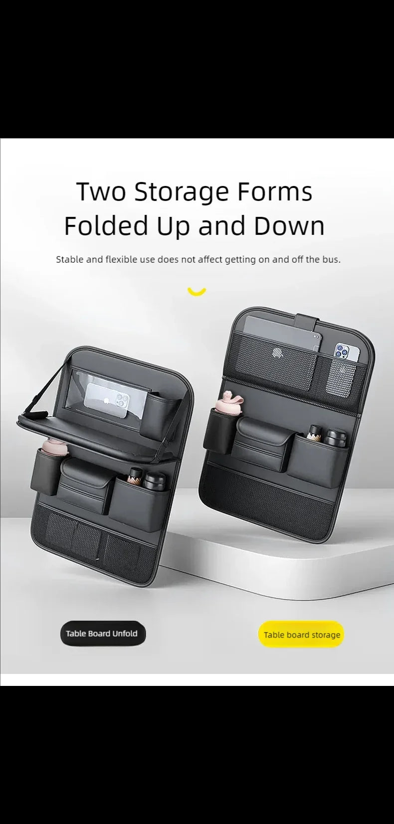 Car Seat Back Storage Bag Large Capacity Multi-Pocket Backseat Organizer Foldable Dining Table Tablet Tray Hanging Bag