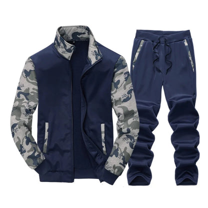 Cross border European code new camouflage hoodie men's spring and autumn long sleeved casual sports suit fleece hoodie two-piece