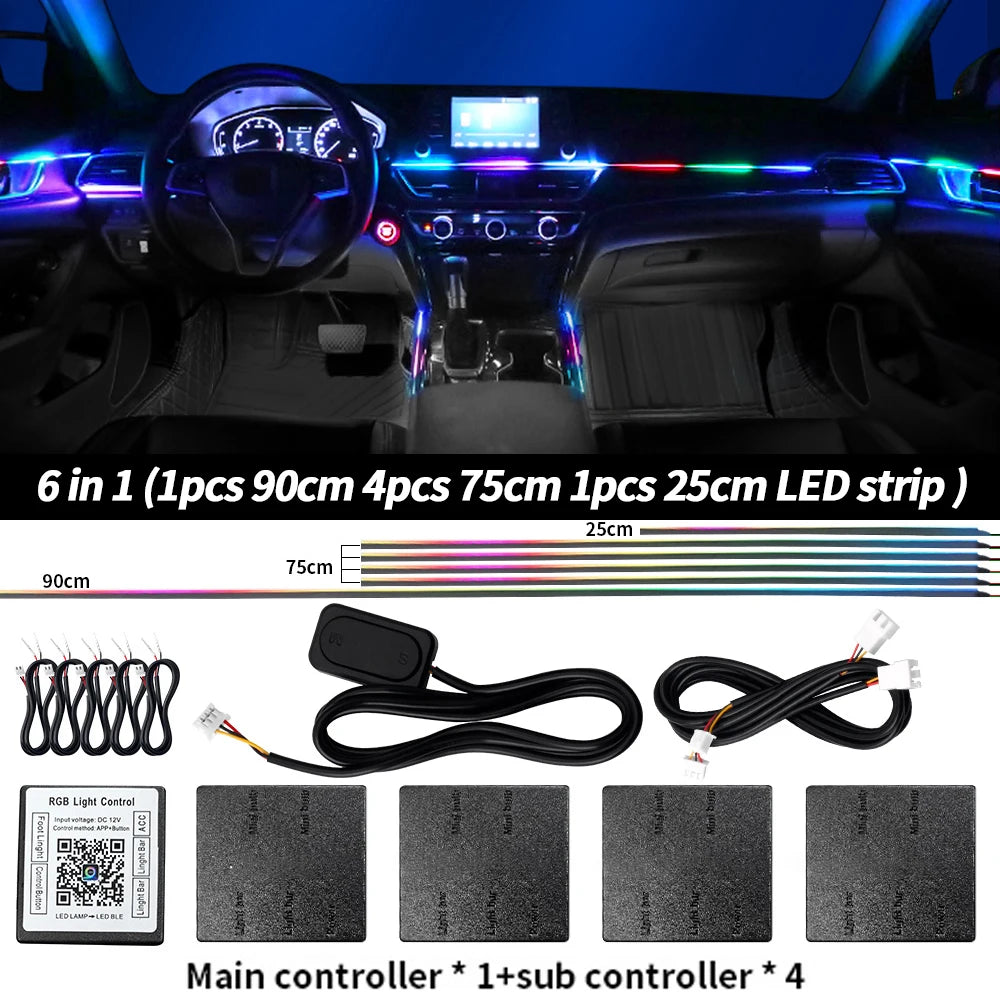 Symphony Car Ambient Light RGBIC Interior LED Strip Acrylic 213Color Neon Streamer Atmosphere Lamp 6/10/14/18/22 in 1 12V By App