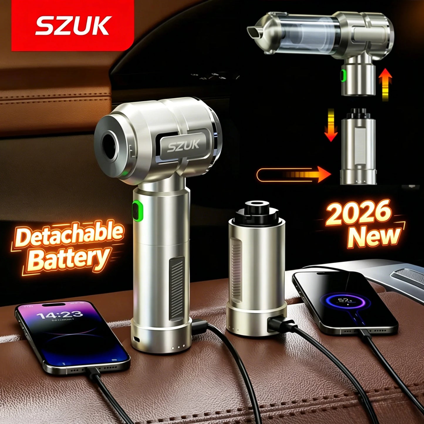 SZUK New Handheld Powerful Car Vacuum Cleaner 2026 Portable Wireless Cleaner with LED Light Mini Powerful Vacuum Cleaner for Car