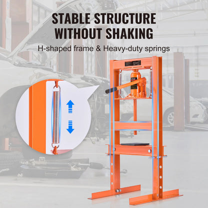 SucceBuy 6/12 Ton Hydraulic H Frame Garage Floor Adjustable Shop Press with Plates 6/12T Orange for Garage or Professional Shop