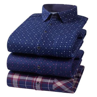 Thickened Flannel Men's Shirt Fashion Warm Plaid Winter Casual Square Collar plus Size Clothing Fleece Lined Double Sided Velvet