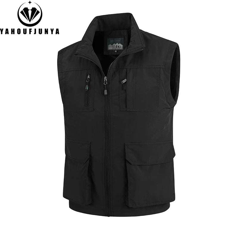 2026 Summer Men Sleeveless Cargo Leisure Work Lapel Vest Men Outdoor Solid Color Fishing Camping Thin Pocket Vest Male Waistcoat