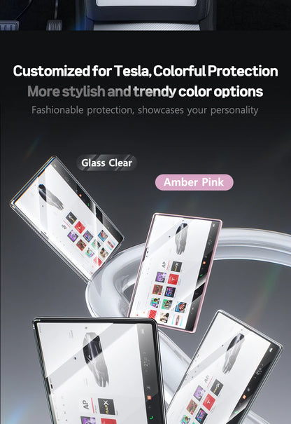 2-in-1 BJBT Tempered Glass Screen Protector for Tesla Model 3 Y Juniper Accessories 2025 2026 Case With Protective Frame