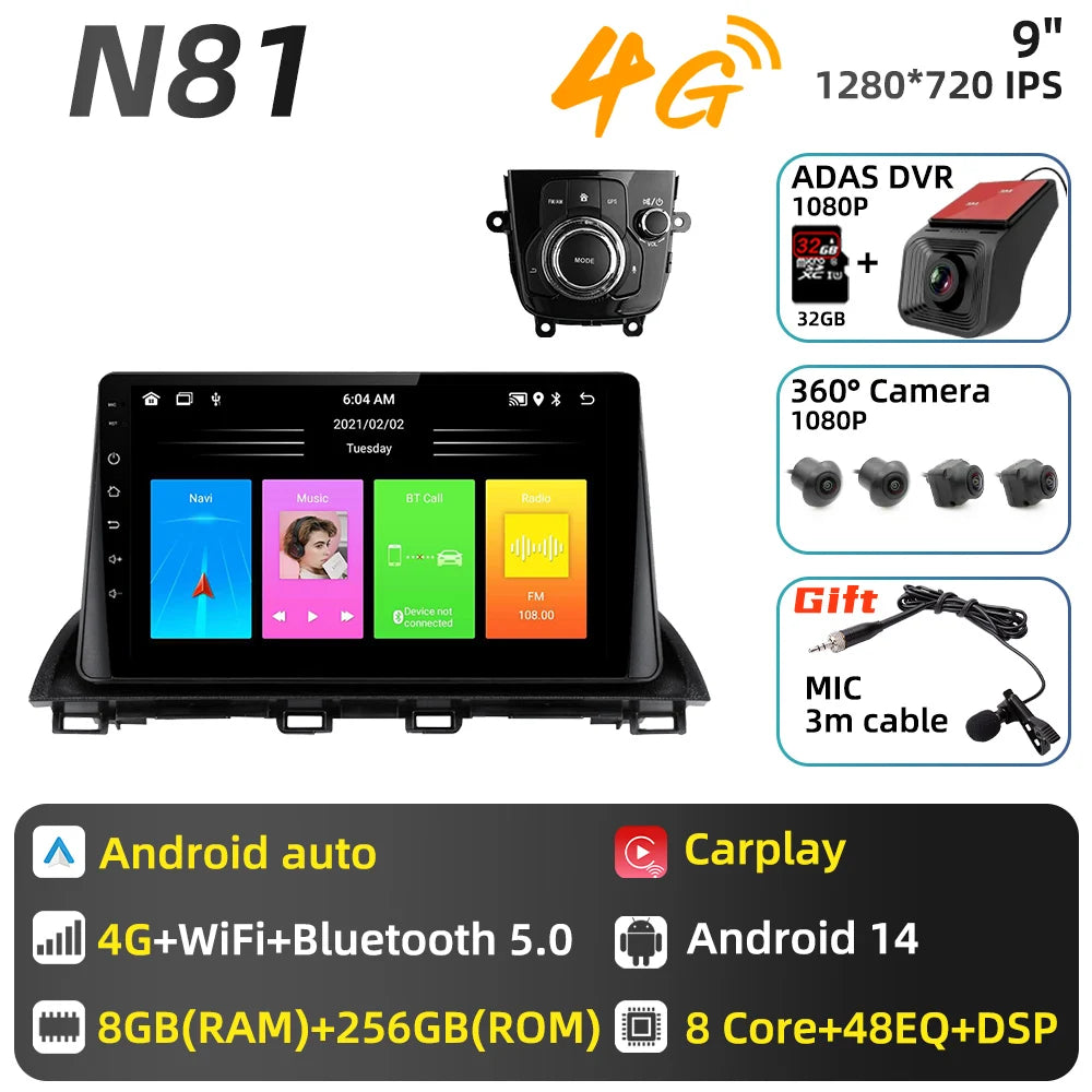Car Radio For Mazda 3 Axela 2013 - 2018 Android Car Multimedia Player GPS Navigation Carplay Auto Stereo 2 Din Head Unit 4G DSP