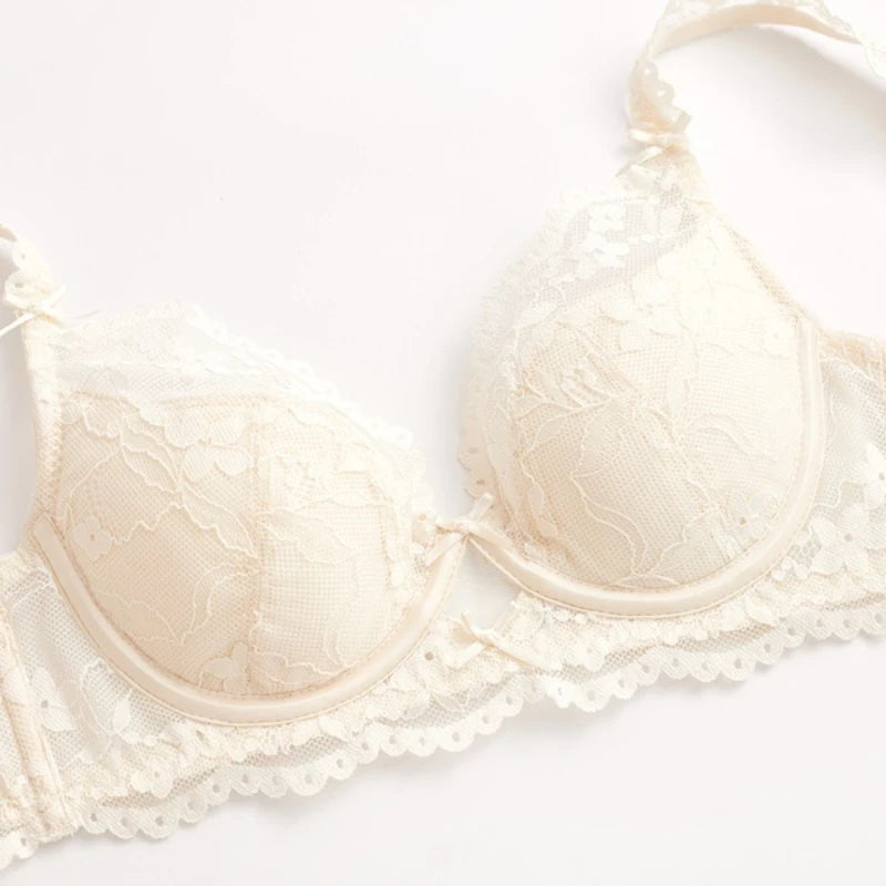 New Women Lace Flowers Embroidery Lingerie Set Sexy Hollow Thin Cup Push Up Bra Summer Comfort Underwear Adjustable Strap Bras