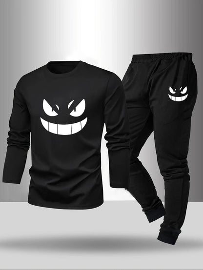 2-piece set of men's pajamas for spring summer autumn winter long sleeved pants geometric pattern base shirt home suit set