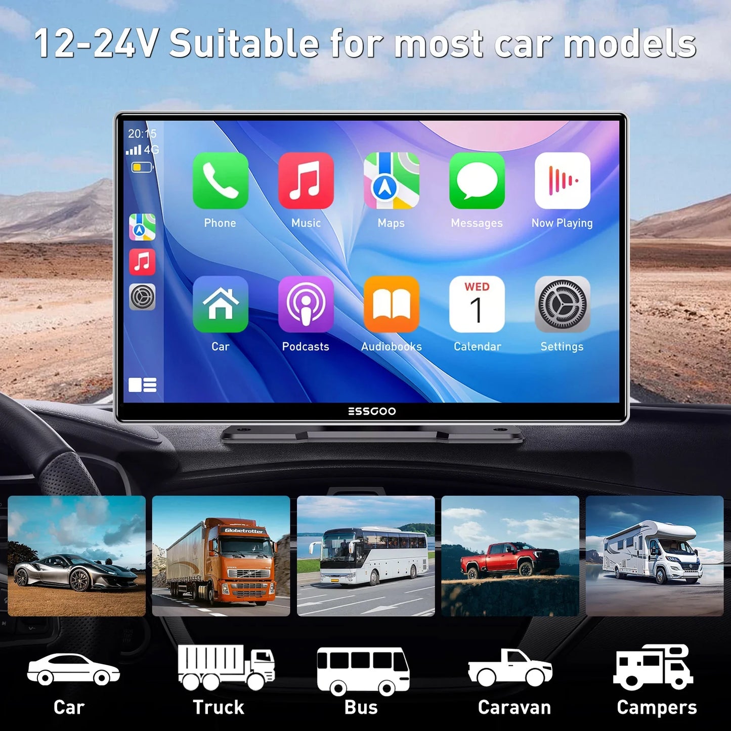 7" / 9" Portable Wireless Carplay Android Auto Car Radio Multimedia Player IPS Touch Screen AUX USB Bluetooth Mirror Link AHD
