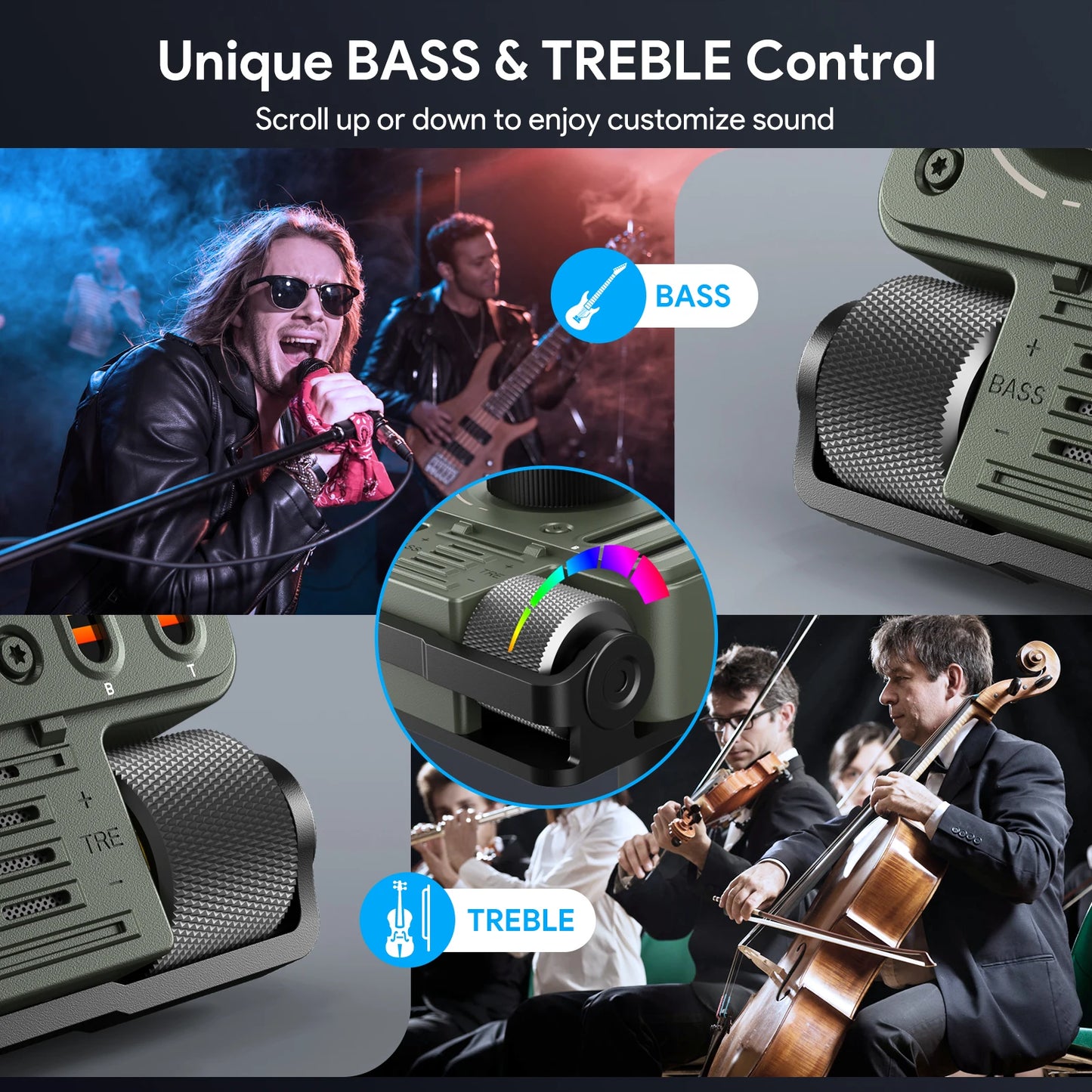 LENCENT Bluetooth 5.3 FM Transmitter for Car Adjustable Treble and Bass Sound Music Player Supports PD30W Fast Charging Car Kit