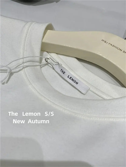 Lemon Women's Loose Short Sleeve T-Shirt Korean Style round Neck Base Shirt Inner Wear Simple Fashion Spring Autumn Top
