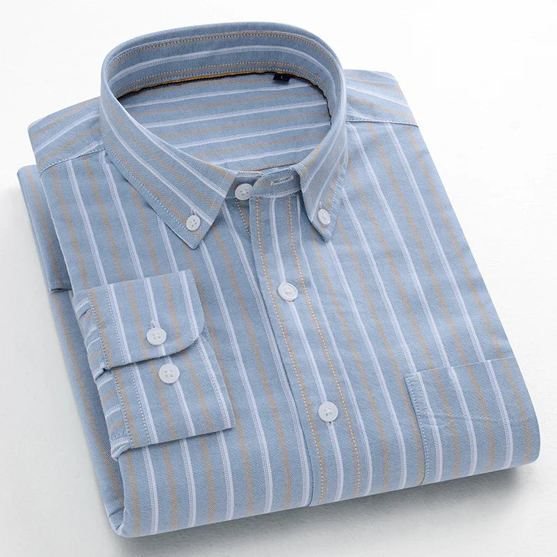 Fashion Korean Popular Clothes 100% Cotton Striped Long Sleeve Shirts for Man Casual Plain Shirt Trends Designer Tops