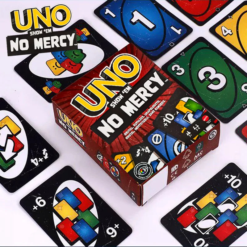 Original Mattel UNO Show ‘Em No Mercy Card Game Deck Poker Geunine Brand Christmas Gifts Family Parties/Travel Table Games