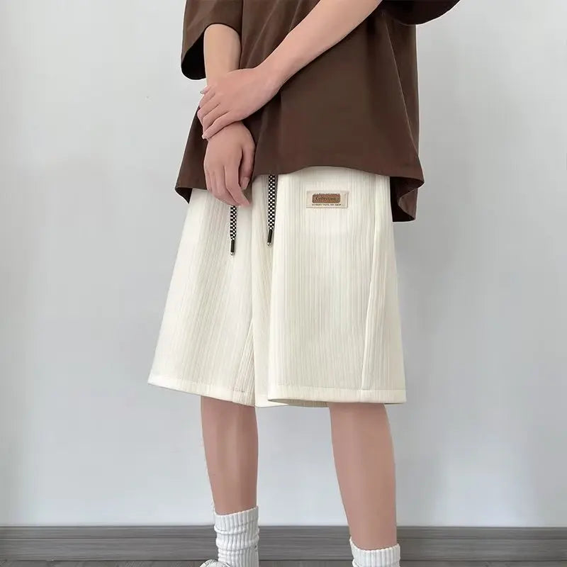Men's Ribbed Lounge Shorts Checkered Drawstring Casual Summer Pants 2026