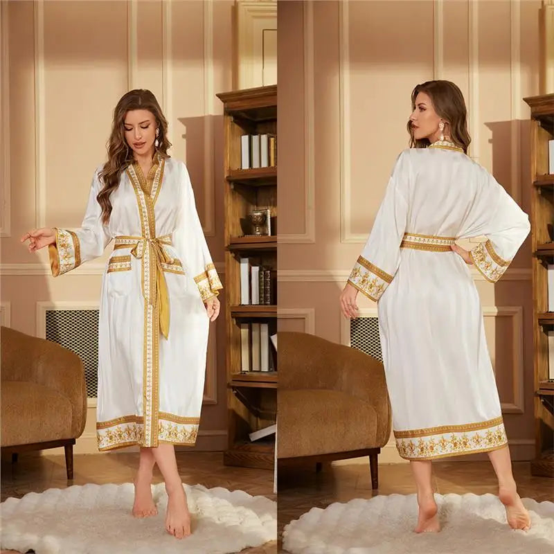 Baroque Style Couple Sleep Robe Long Sleeve Luxury Satin Bathrobe WP3403 Oversize Autumn Winter Home Clothes Men's Robe