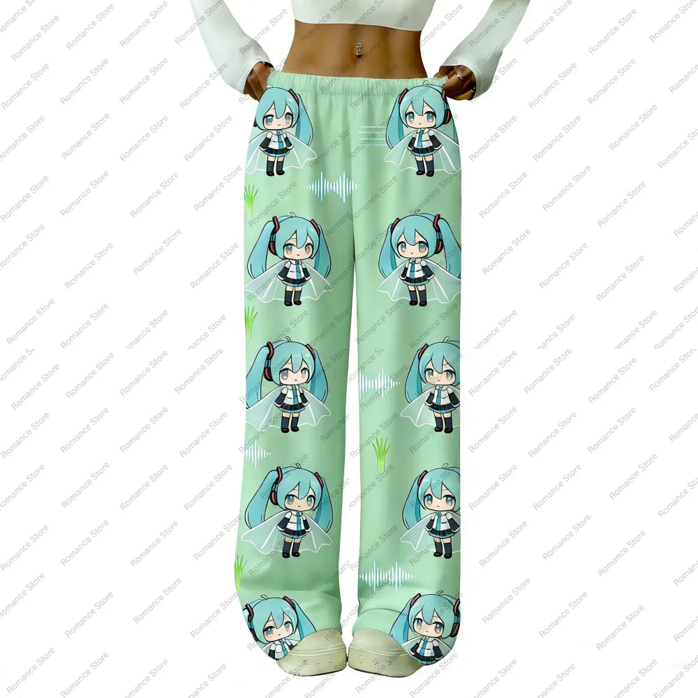 Hatsuned Mikues Cartoon Flannel Pajama Pants for Women Voice Anime Lounge Sleep Pajama Pants Spring Autumn And Winter Trousers