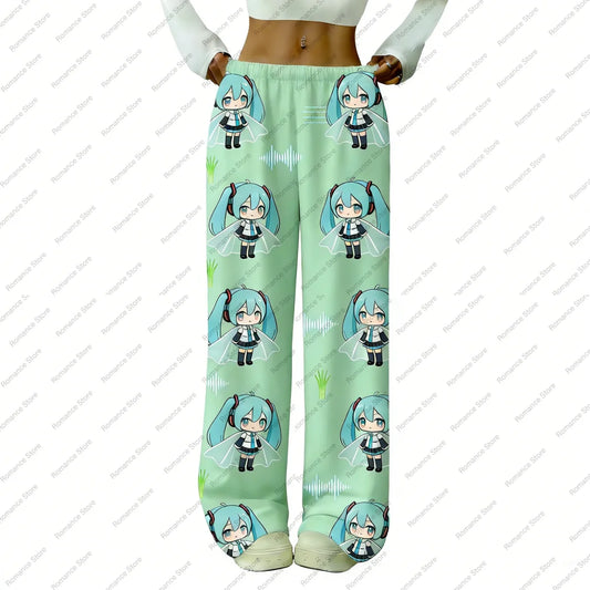 Hatsuned Mikues Cartoon Flannel Pajama Pants for Women Voice Anime Lounge Sleep Pajama Pants Spring Autumn And Winter Trousers