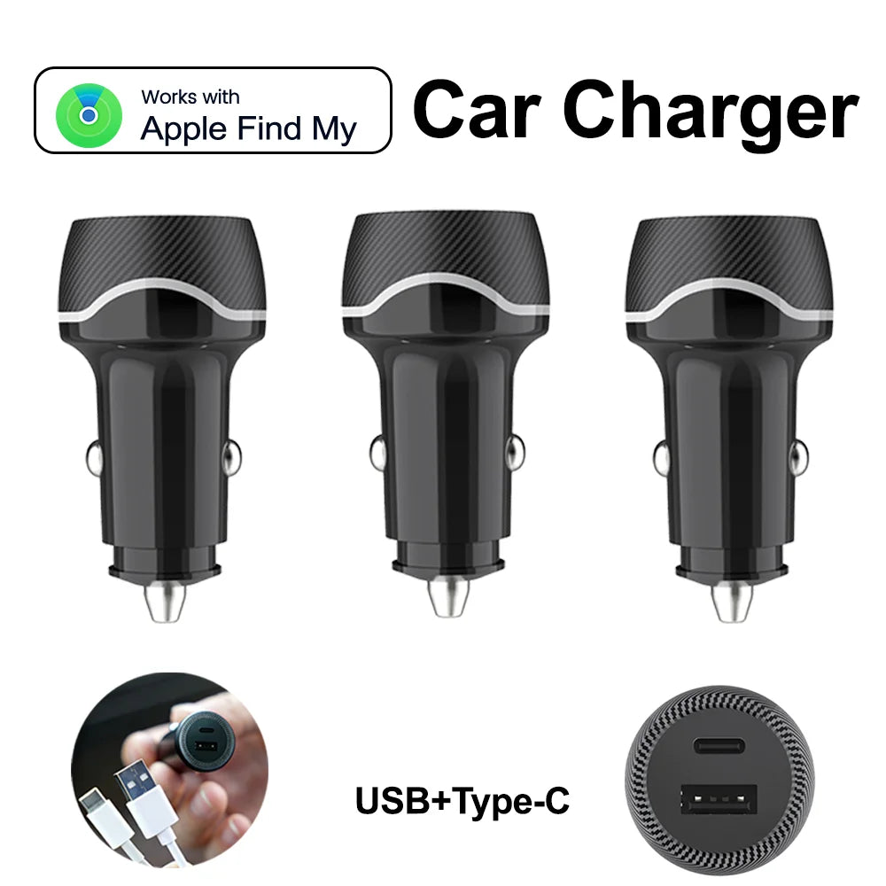 1-4Pack Universal Mini GPS Locator Track Car Charger Cigarette Lighter USB Type-C Adapter Use For iPhone IOS Apple Find My APP