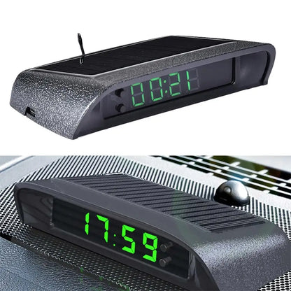 Solar Powered Car Digital Clock, LED LCD Display with Time Decor Date Dashboard Auto Thermometer, L0K4