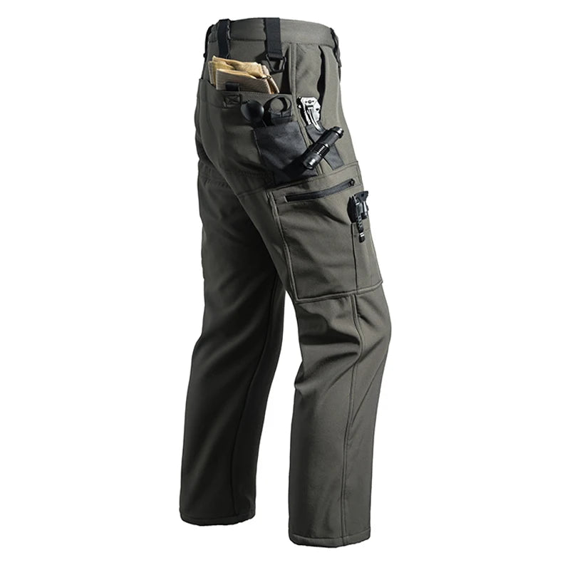 Men Winter Autumn Fleece Waterproof Cargo Pants Hiking Camping Softshell Climbing Casual Warm Tactical Military Combat Trousers