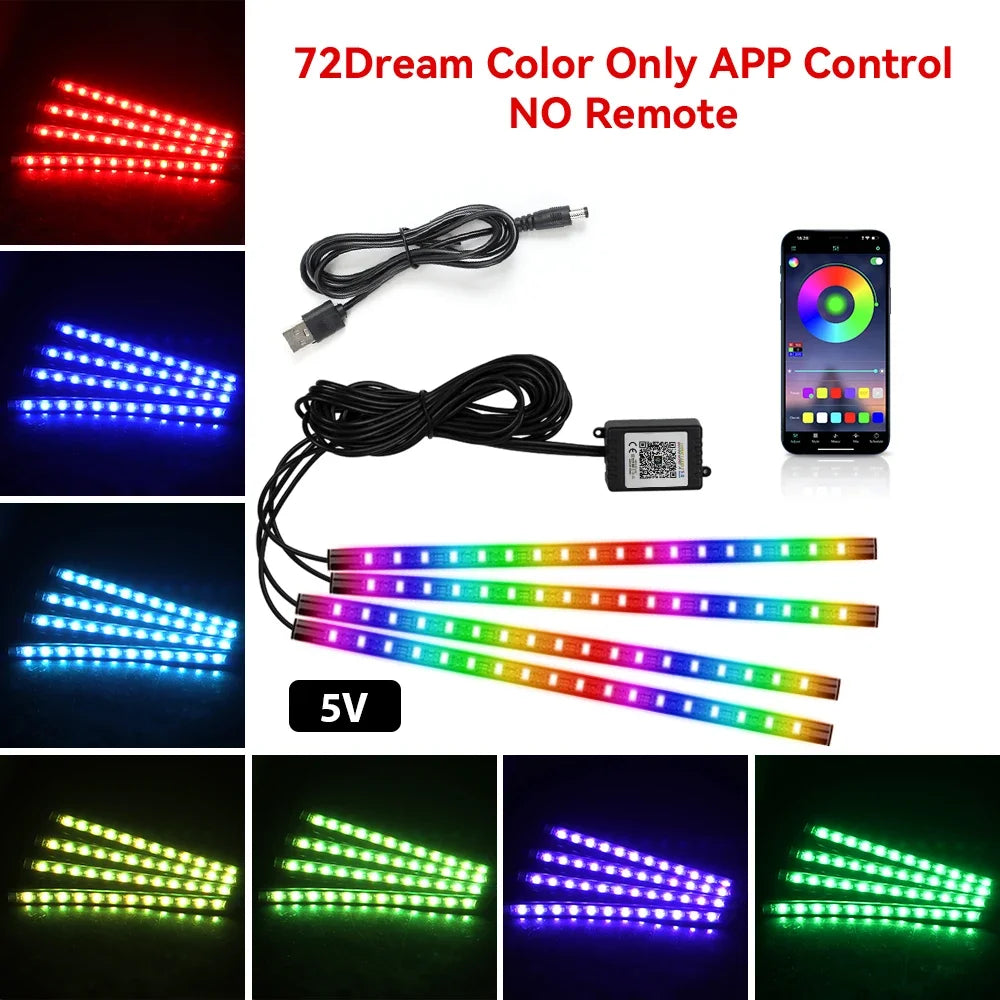 4 IN 1 Car Automotive Ambient Light Neon Foot Light Interior LED Ambient Light Car USB/Cig Music Light Environment Decoration