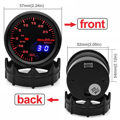 2" 52mm 7 Color LED Dual Display Gauge Boost PSI Boost BAR Water / Oil Temp Oil Pressure Voltmeter Air Fuel Ratio EGT Tachometer