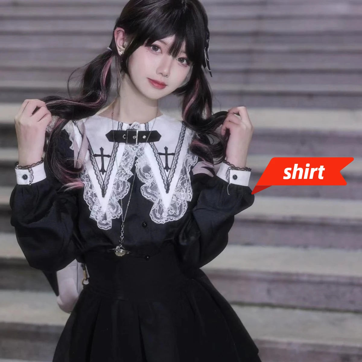 Jirai Kei Lolita Blouse Kawaii Top Women Cute Japanese Style Shirt with Bow Y2K Elegant Long Sleeve Sweet Casual Aesthetic Tops