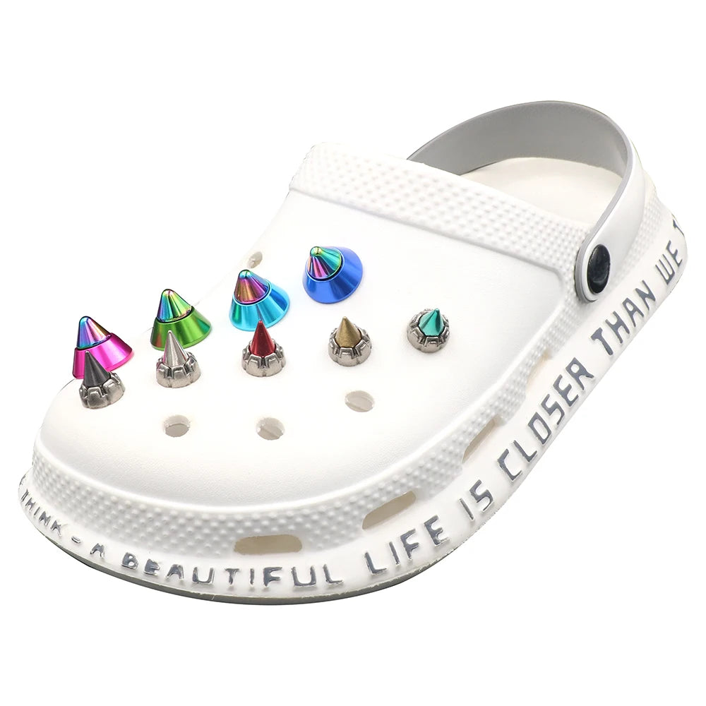 Shoe クロックス Accessories Decorations 지비츠 Charm Pins Buckles Conical Punk Style Metal Hole Sandals Ornament Kids Gift 1 Set 14 Pcs