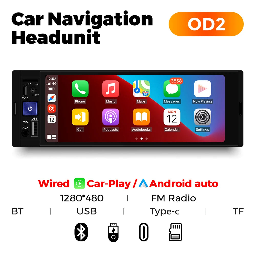 1din 6.86inch HD Touch Screen Multimedia Player Wireless For Apple Carplay Android Auto Support Bluetooth AUX Mirror Link FM SWC