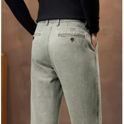 Thicken Autumn Winter Pants Man Straight Loose Mid Rise Black Brown Denim Casual Trousers For Men Size 40 42 44