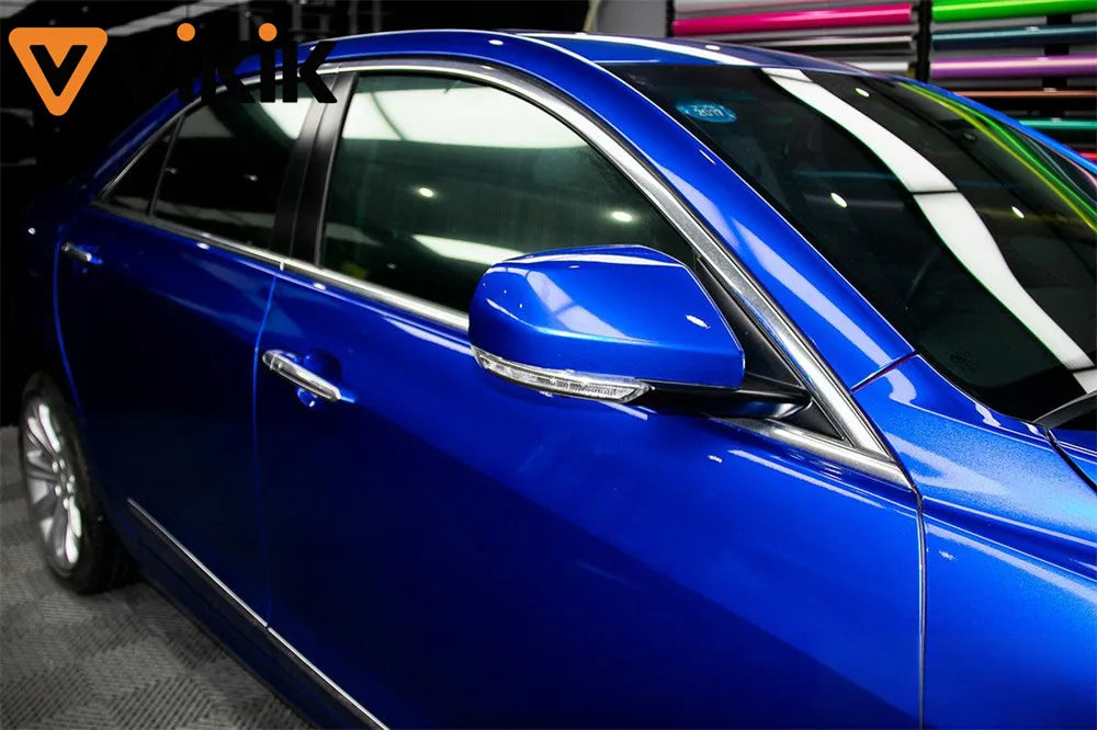 Ultra Glossy Blue Metallic Vinyl Wrap Film Roll with Air Release Self Adhesive Car Motorcycle DIY Decal Sticker
