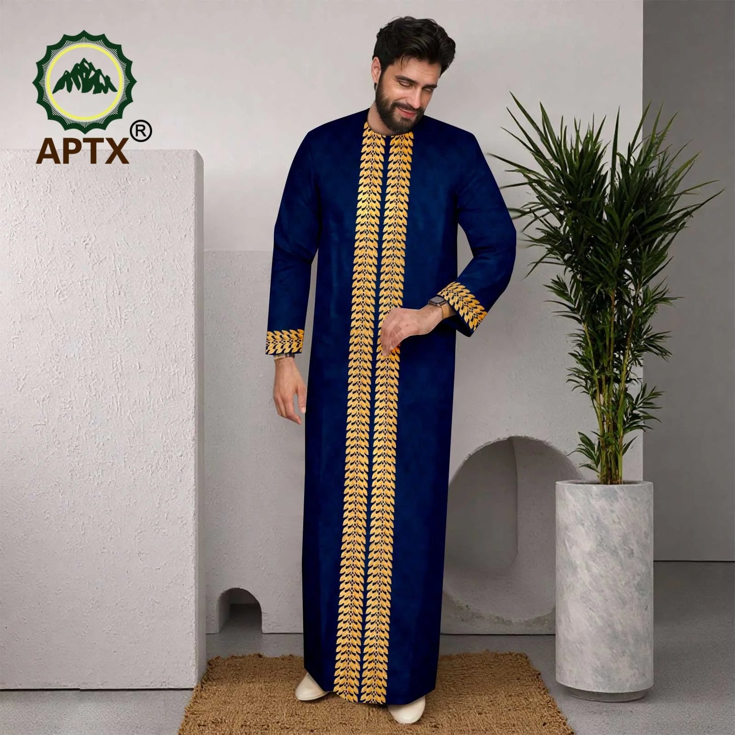 APTX Muslim Men Robe Abaya Long Sleeve Embroidery Festival Set Casual Men 3-Pcs Suit Abaya Middle East Arab Clothes