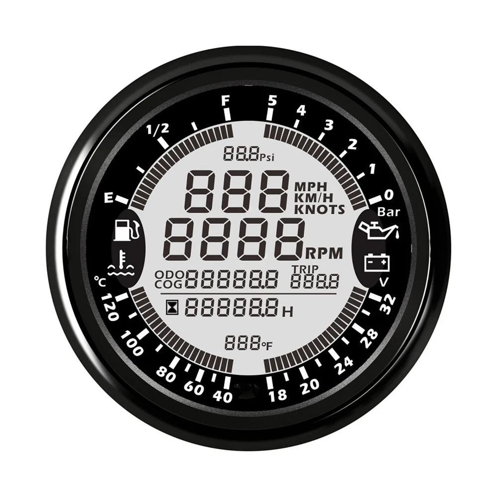 85mm 6 in 1 Car Marine Multi-function GPS Speedometer Tachometer Voltmeter 12V 24V Fuel Level Water Temp Oil Pressure 5Bar 10Bar