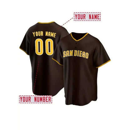 Customized Name And Number Men's Embroidery Baseball Jersey San Diego Personalized Short Sleeve Button Down Breathable Shirts