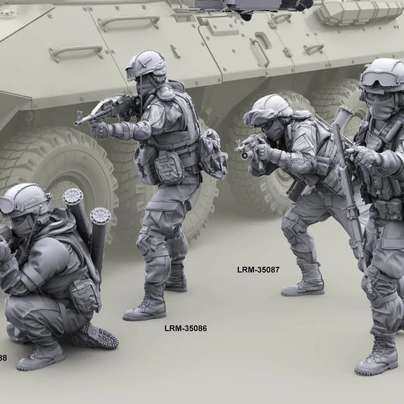 1/35 Die Cast Resin Figure Assembled Model Kit Modern Russian Army 4-Man Squad Military Miniature Toys Unassembled and Unpainted