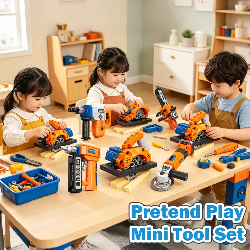 Pretend Play Mini Tool Set Building Blocks DIY Nail Gun Chainsaw Angle Grinder Circular Saw Educational Toy Boys Birthday Gift