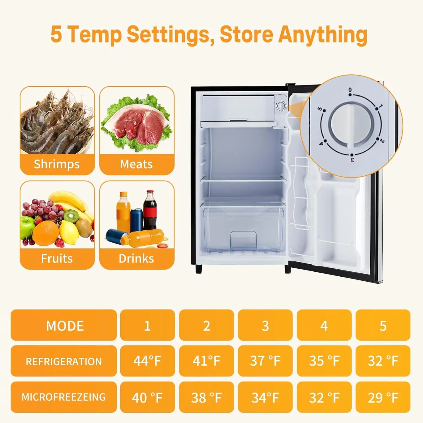 Mini Fridge with Freezer 3.2 Cu.Ft Small Refrigerator for Office, Dorm, Small Fridge with Adjustable