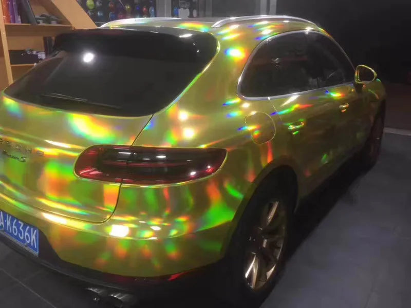 Gloss Holographic Chrome Vinyl Wrap Rainbow Finish Roll DIY Air-Release Adhesive Car Decal Wrapping