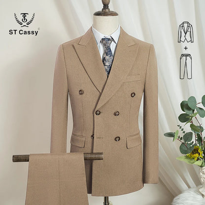 ST Cassy 2-Piece Set (Jacket + Pants) Double-Breasted Man Suit Blue Modern Wedding Suits for Men Slim Fit Business Office Suit