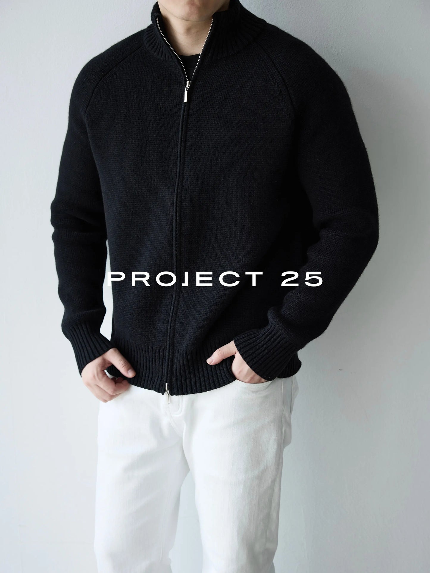 PROJECT 25 Men's Heavyweight 50% Wool Raglan Sleeve Stand Collar Zip-Up Sweater – Premium Commuter Knit Jacket
