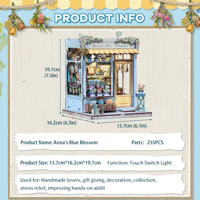 Cutebee Diy Mini Wooden Dollhouse With Furniture Light Doll House Miniature Model Anna's Blue Blossom For Toys Birthday Gifts