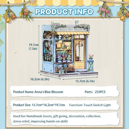 Cutebee Diy Mini Wooden Dollhouse With Furniture Light Doll House Miniature Model Anna's Blue Blossom For Toys Birthday Gifts