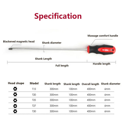 15.7inch Extra Long Torx Magnetic Screwdriver with Hole S2 Steel T15 T20 T25 T27 T30 for Home Automobile Repair Hand Tool