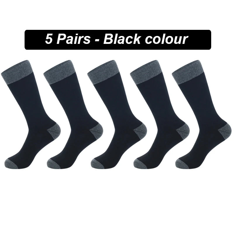 5Pairs High Quality Men's Long Socks Striped Solid Color Business Sports Breathable New Male Black Plus Size EU40-47