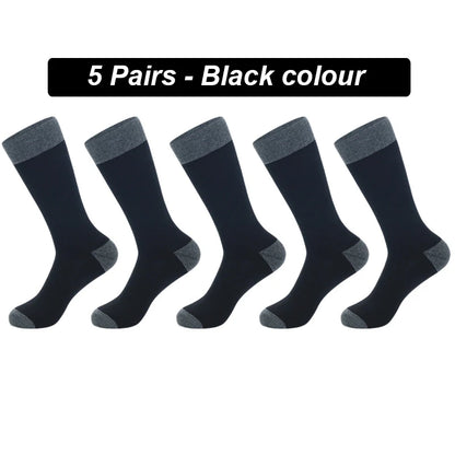 5Pairs High Quality Men's Long Socks Striped Solid Color Business Sports Breathable New Male Black Plus Size EU40-47