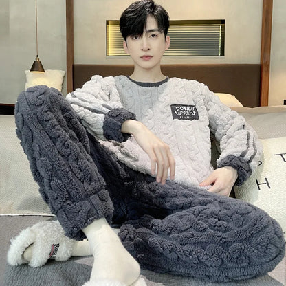 Higher Quality Thickened Warm Plus Size Men’s Pajamas Autumn and Winter Student Nightwear Striped Youth Sleepwear Homewear