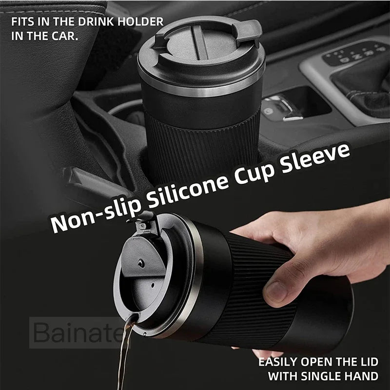 510ML Car Stainless Steel Coffee Mug with Lid Anti-Scald Drinks Cup For Audi A3 A4 B8 8P 8V B6 A5 A6 C7 Q5 B9 B7 C6 Q2 Q7 Q3 A7