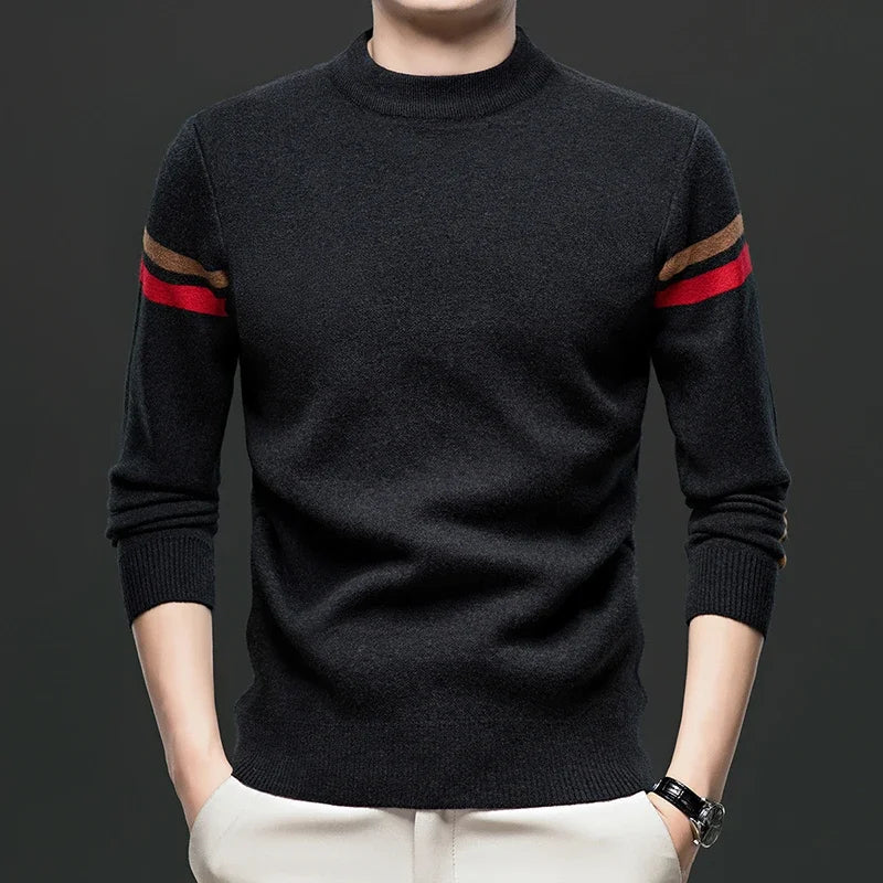 New Autumn and Winter Men's Casual and Fashionable Long Sleeved Round Neck Knitted Sweater Warm and Versatile Top