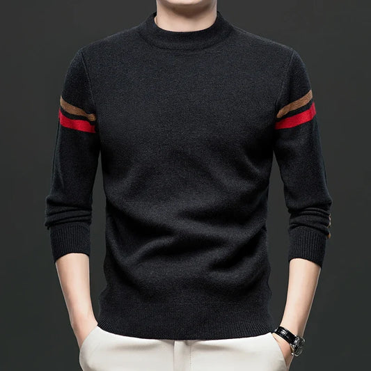 New Autumn and Winter Men's Casual and Fashionable Long Sleeved Round Neck Knitted Sweater Warm and Versatile Top