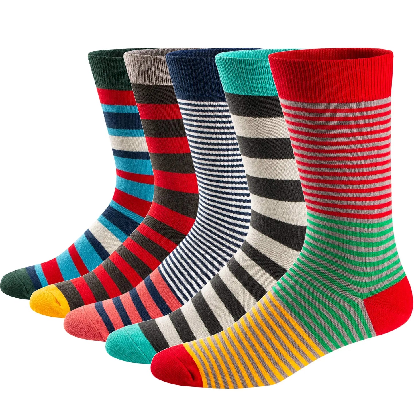 5Pairs Mens Fun Dress Socks, Pattern Funny Socks Pack, Colorful Striped Combed Cotton Novelty Socks，Cool Breathable Casual Socks